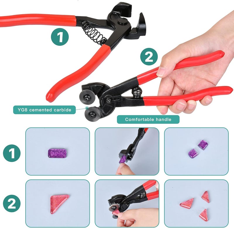 Worldity 19 Pcs Mosaic Tools Kit, Heavy Duty Glass Mosaic Cut Nippers and Tile Nippers, Professional Stained Glass Cutter Tool for Cutting Glass Mosaic, Ceramics - Image 5